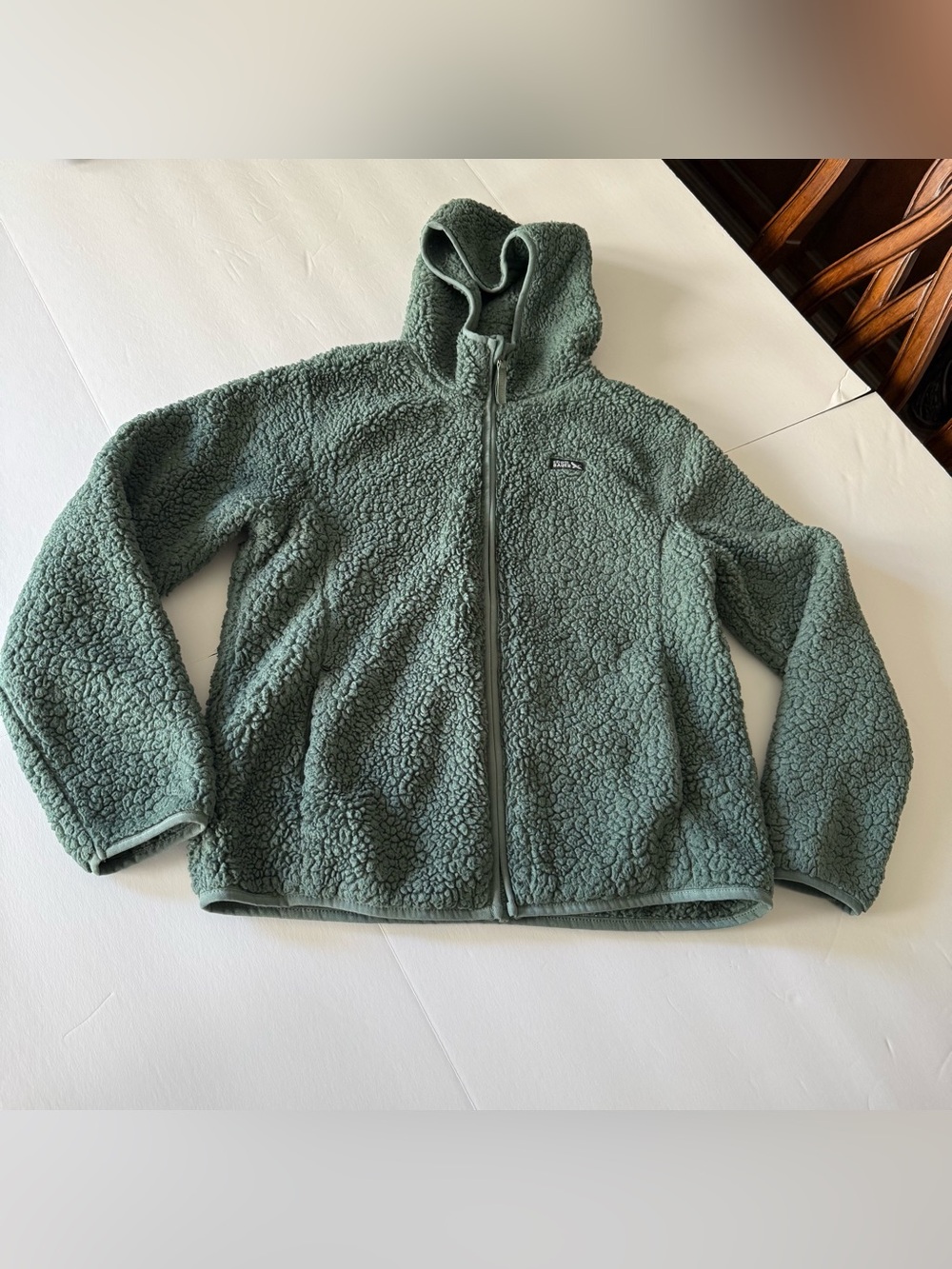 Eddie Bauer Youth Kid's High Pile Plush Hooded Full Zip Jacket Green/Large 14-16